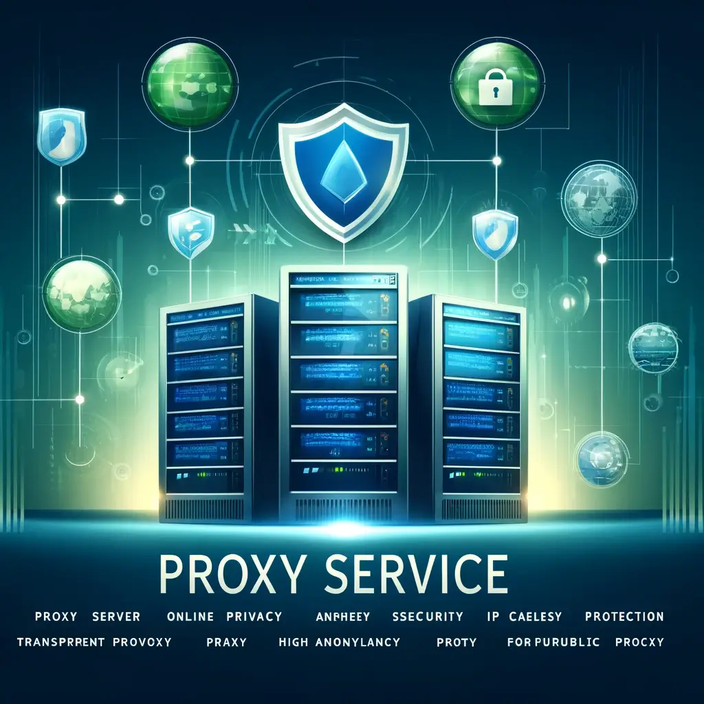 Diagram showing a proxy service enhancing online privacy and security by acting as an intermediary between a user's device and the internet.